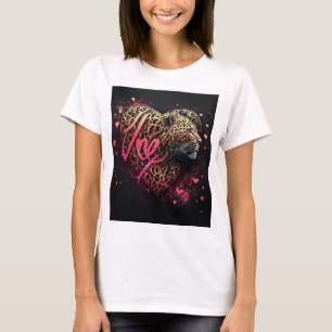 Camiseta Arte de Grafite de Amor Coração de Leopardo