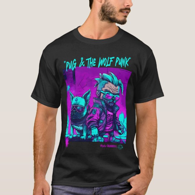 Camiseta Arte de Grafite de Pug e Lobisomem 7 (Frente)