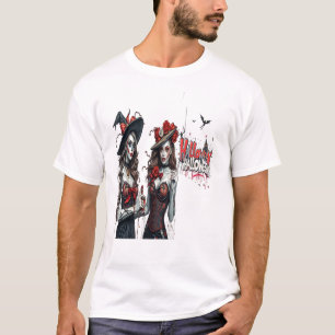 Camiseta arte de grafite de senhoras de halloween família