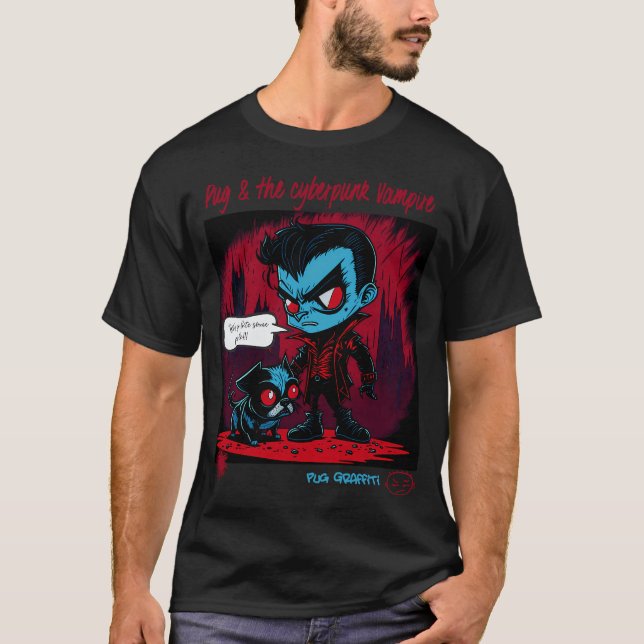 Camiseta Arte de Grafite Pug e Drácula 12 (Frente)