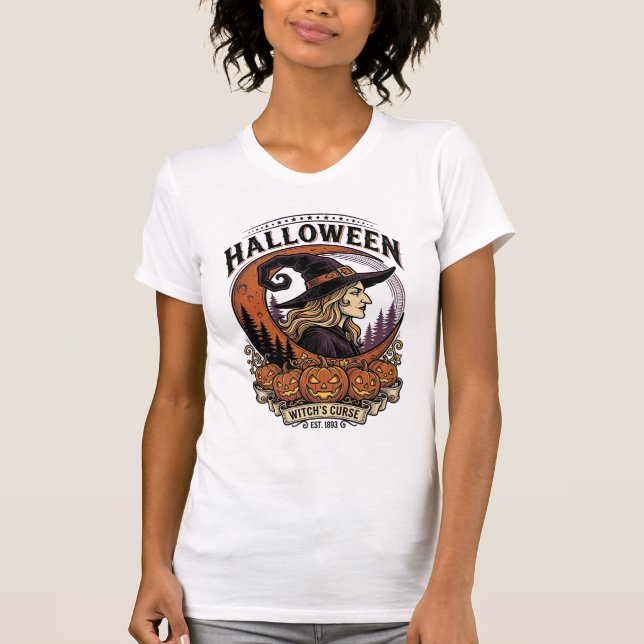 Camiseta Arte de Gravura de Lua de Abóbora de Halloween de  (Frente)