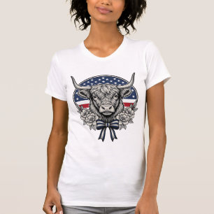 Camiseta Arte de Gravura Vintage de Vaca das Terras Altas P