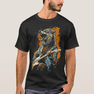 Camiseta Arte de guitarra de rock de lobo para amantes de m