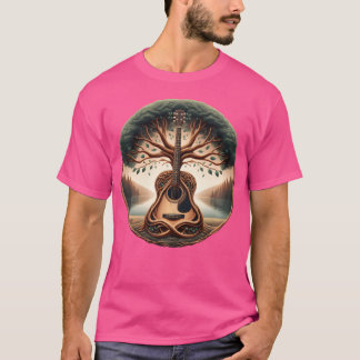 Camiseta Arte de Guitarra em Árvore Guitarra Acústica
