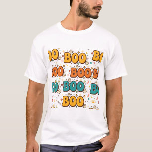 Camiseta Arte de Halloween com Letreiro Fantasma Retro BOO