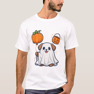 Camiseta Arte de Halloween de Balão de Fantasma Cachorrinho