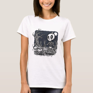 Camiseta Arte de Halloween de Cão Andando Esqueleto