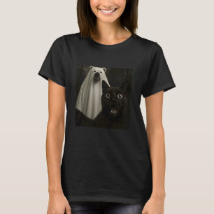 Camiseta Arte de Halloween de Reação de Fantasma de Gato Pr