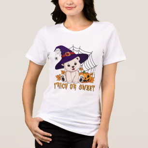 Camiseta Arte de Halloween de Urso Polar Feiticeira Fofa