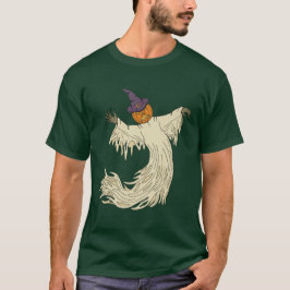 Camiseta Arte de Halloween do Fantasma de Cabeça de Abóbora