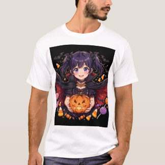 Camiseta Arte de Halloween Gótico de Garota Vampira Anime