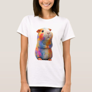 Camiseta Arte de Hamster com Chuva de Cores Aquarela Mulher
