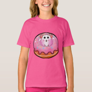 Camiseta Arte de hamster Kawaii fofo em Donut Rosa Glacê