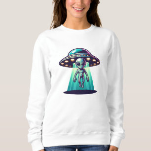 Camiseta Arte de IA com OVNI transportando um Alien
