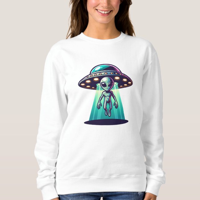 Camiseta Arte de IA com OVNI transportando um Alien (Frente)