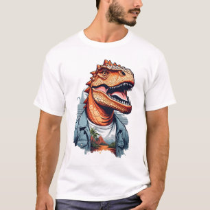 Camiseta Arte de IA de Dinossauro Tropical Rawr