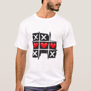Camiseta Arte de Jogo Retro Tic Tac Toe Corações Dia dos Na