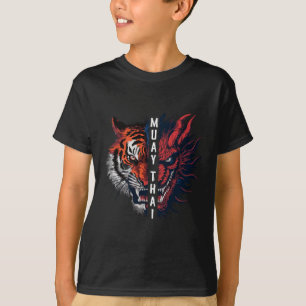 Camiseta Arte de Kickboxing Muay Thai Cabeça de Dragão e Ti