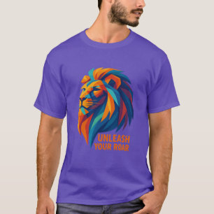 Camiseta Arte de Leão Motivacional Libere Seu Rugido Geomét