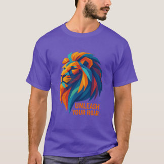 Camiseta Arte de Leão Motivacional Libere Seu Rugido Geomét