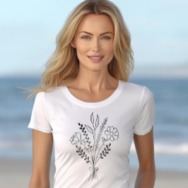 Camiseta Arte de Linha de Boho do Buquê Flor