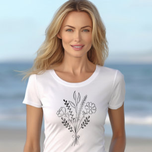 Camiseta Arte de Linha de Boho do Buquê Flor