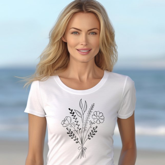 Camiseta Arte de Linha de Boho do Buquê Flor (Criador carregado)