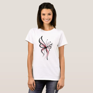 Camiseta Arte de Linha de Borboleta Elegante