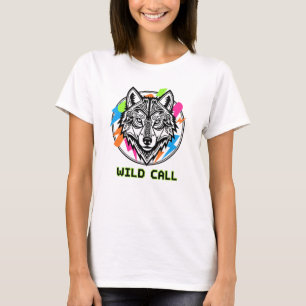 Camiseta Arte de linha de cabeça de lobo estilizada ousada