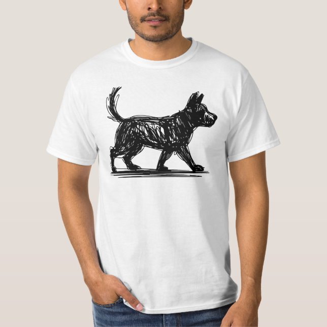 Camiseta Arte de linha de cachorro abstrato Mod de rabisco  (Frente)
