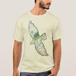 Camiseta Arte de Linha de Cor do Paisagem do Norte Hawk em