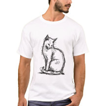 Arte de Linha de Esboço de Gato Desenhado à Mão Mi