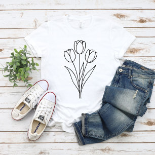 Camiseta Arte de Linha de Flor de Tulipa Minimalista da Pri