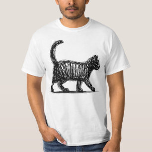 Camiseta Arte de Linha de Gato Abstrato Gato Gatinho Minima