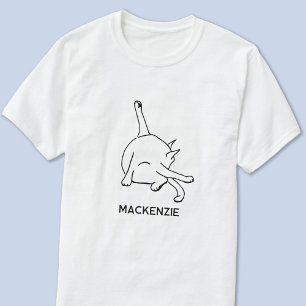 Camiseta Arte de Linha de Humor de Gato Divertido com Nome