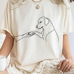 Camiseta Arte de Linha de Pata de Cachorro e Mão Minimalist