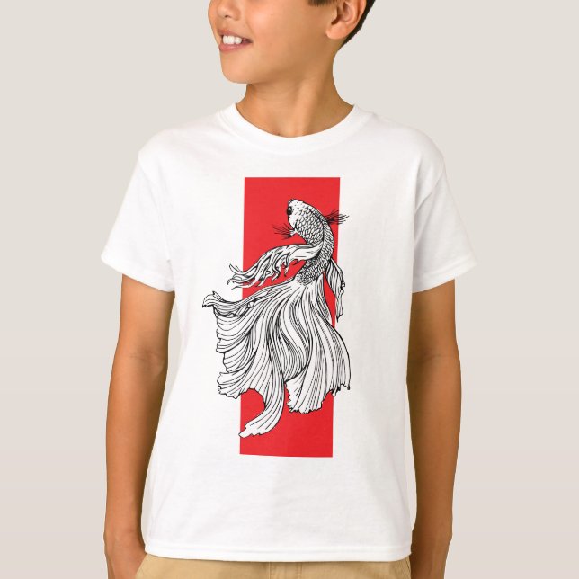 Camiseta Arte de Linha de Peixe Betta Gracioso – Minimalist (Frente)