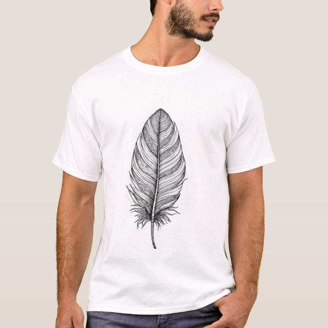 Camiseta Arte de Linha de Pena Boho Detalhada (Frente)