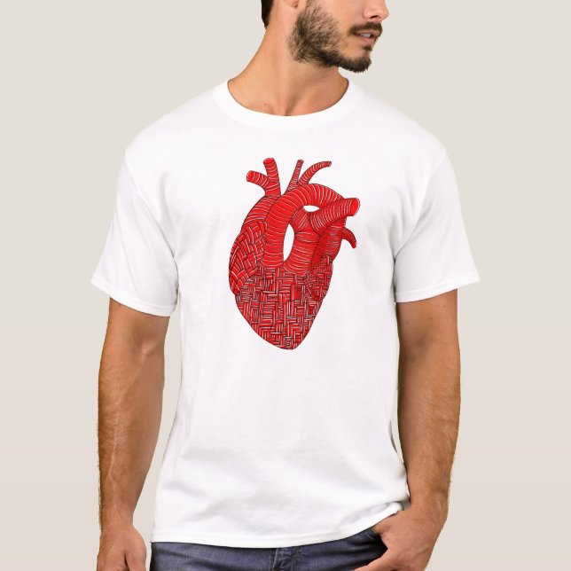 Camiseta Arte de Linha do Coração Anatômico Abstrato (Frente)