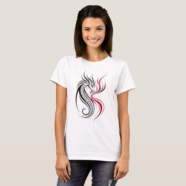 Camiseta Arte de Linha do Dragão Elegante (Frente Completa)