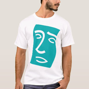 Camiseta Arte de Linha Facial Abstrata Moderna em Verde Azu