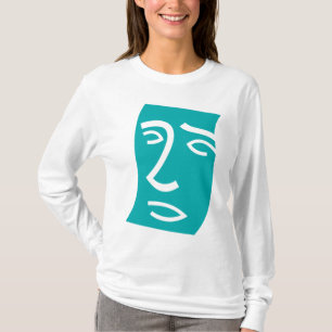 Camiseta Arte de Linha Facial Abstrata Moderna Verde Azul