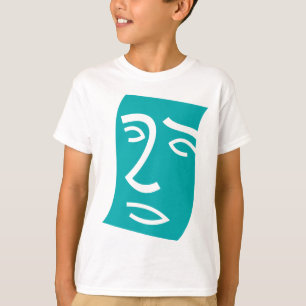 Camiseta Arte de Linha Facial Abstrata Moderna Verde Azul