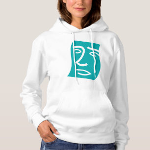 Camiseta Arte de Linha Facial Abstrata Moderna Verde Azul