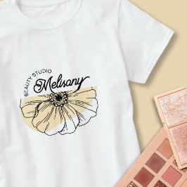 Camiseta Arte de Linha Floral Dourada Elegante Moderna e Mi