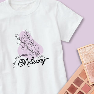 Camiseta Arte de Linha Floral Rosa Elegante Moderna e Minim