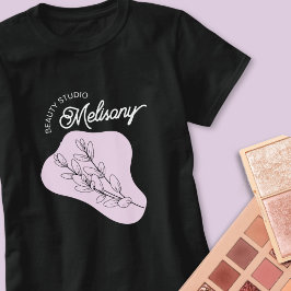 Camiseta Arte de Linha Floral Rosa Elegante Moderna e Minim