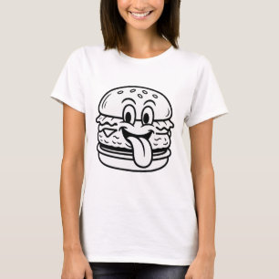 Camiseta Arte de Linha Hambúrguer Sorridente