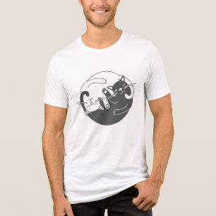 Camiseta Arte de Linha Mínima de Gatos Dormentes   Gato Eng