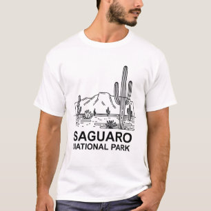 Camiseta Arte de Linha Mínima do Parque Nacional do Saguaro